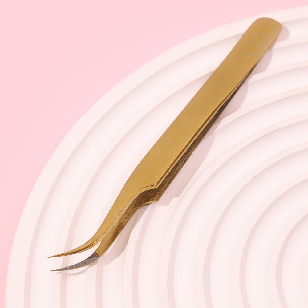 Shiny Gold Lash Tweezers - Fiber Tip