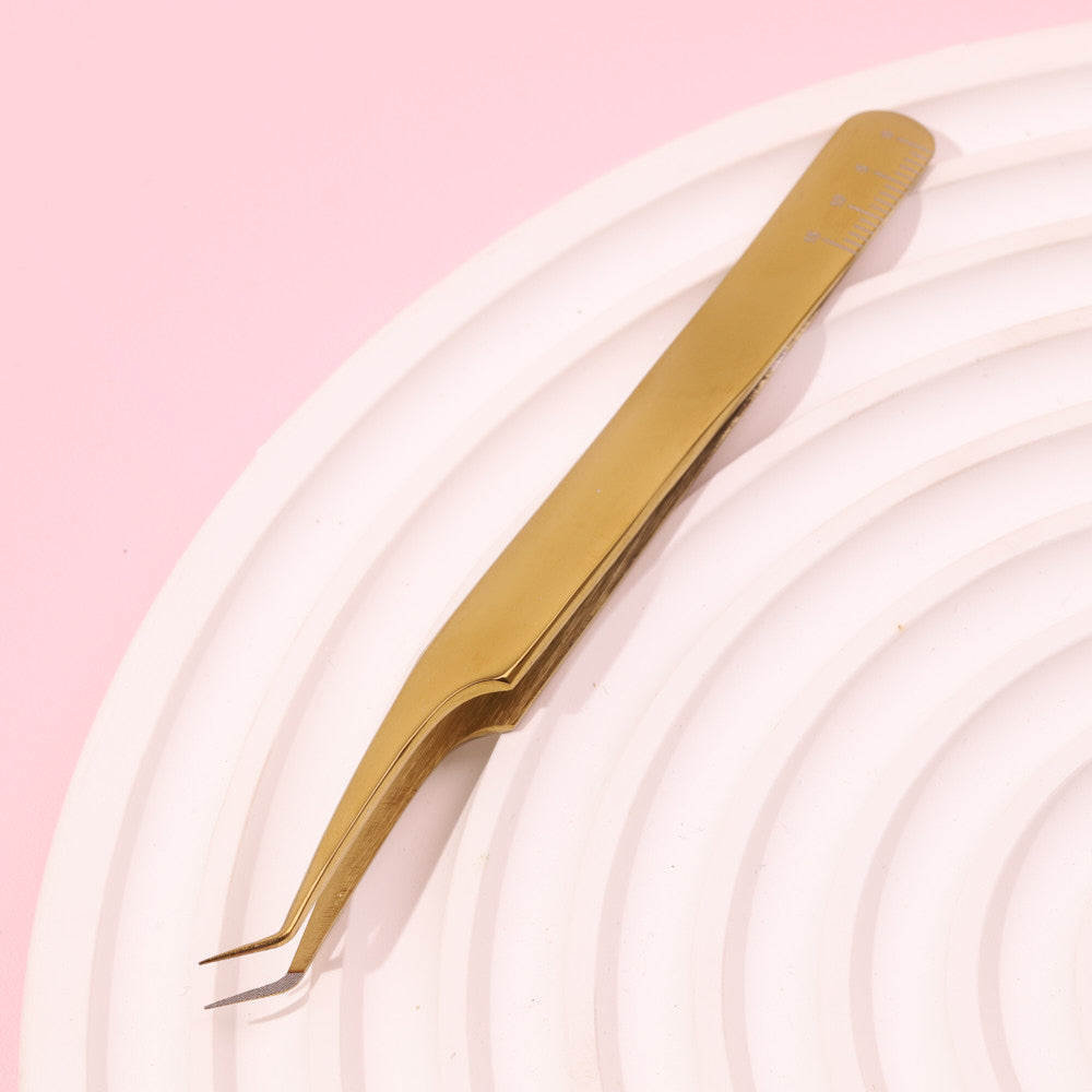 Shiny Gold Lash Tweezers - Fiber Tip